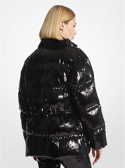 Sequined Ciré Quilted Puffer Jacket