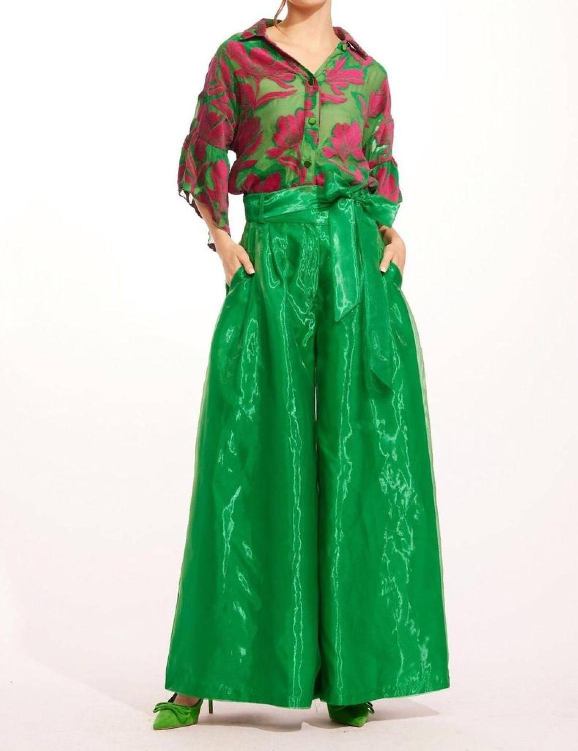 Belted Wide-Leg Pants In Poison Ivy