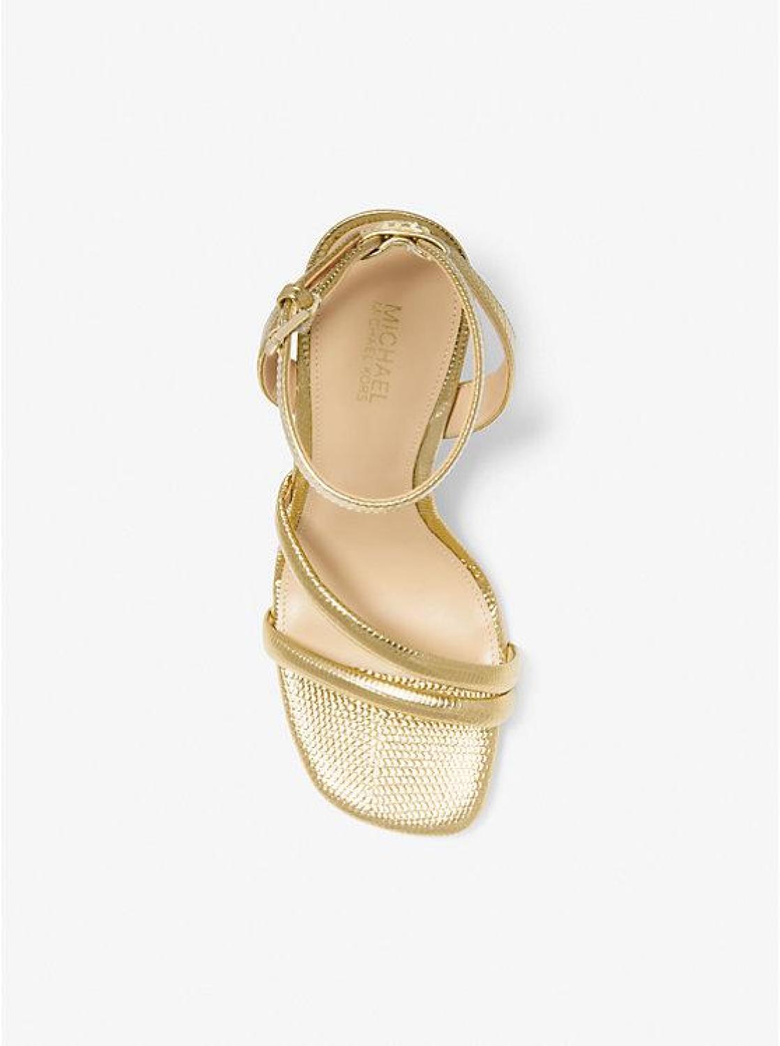 Nadina Metallic Lizard Embossed Leather Wedge Sandal