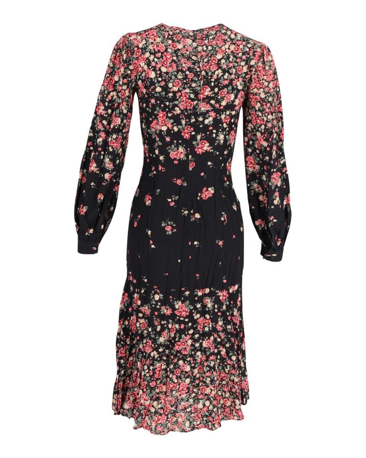 Michael Kors Ombre Floral Drop-Waist Dress in Black and Pink Silk