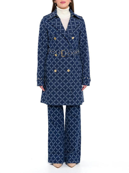 Michael Michael Kors Empire Logo Jacquard Denim Trench Coat