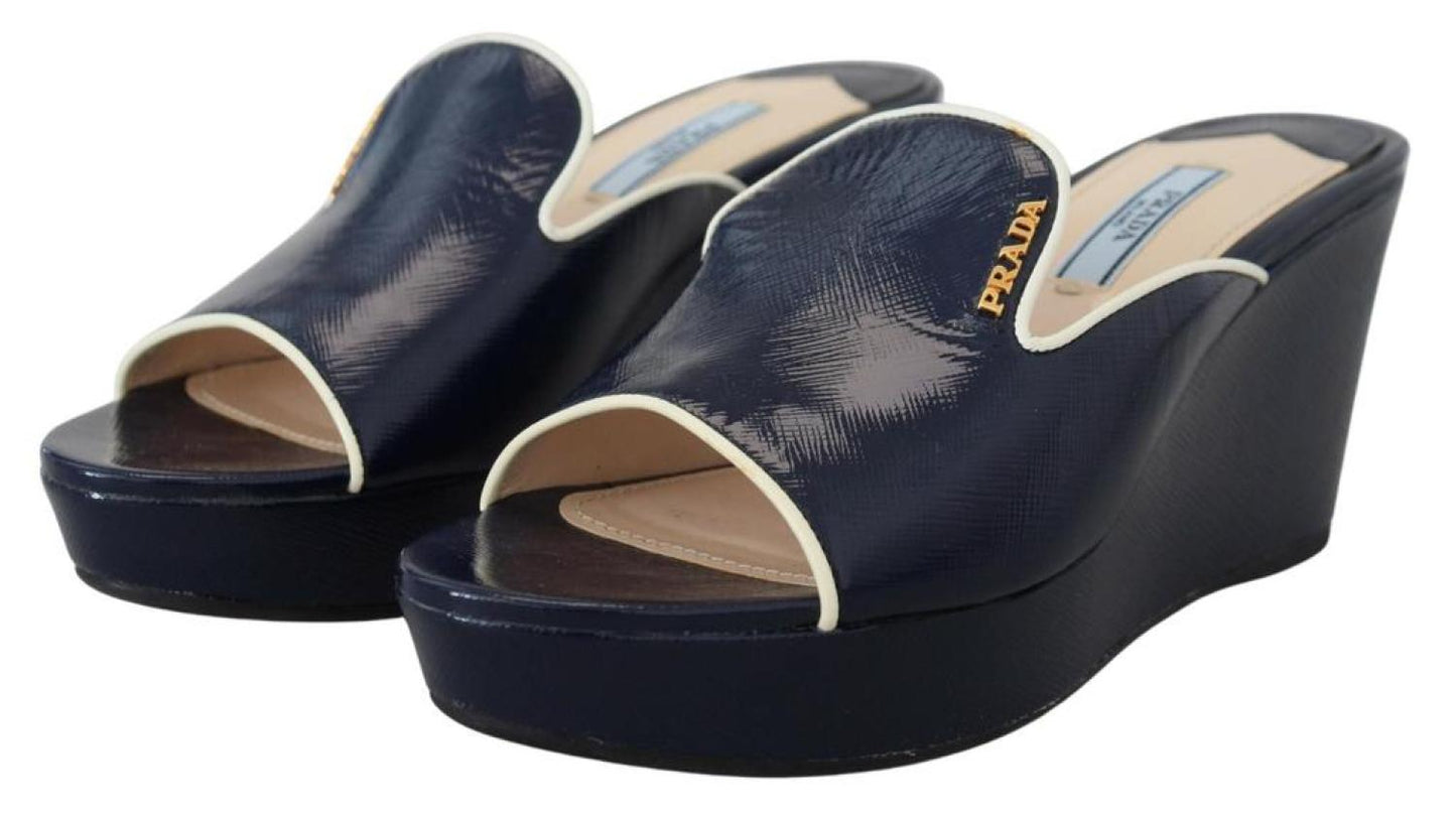 Prada Royal Wedges Sandals Slip On Leather Women's Shoes