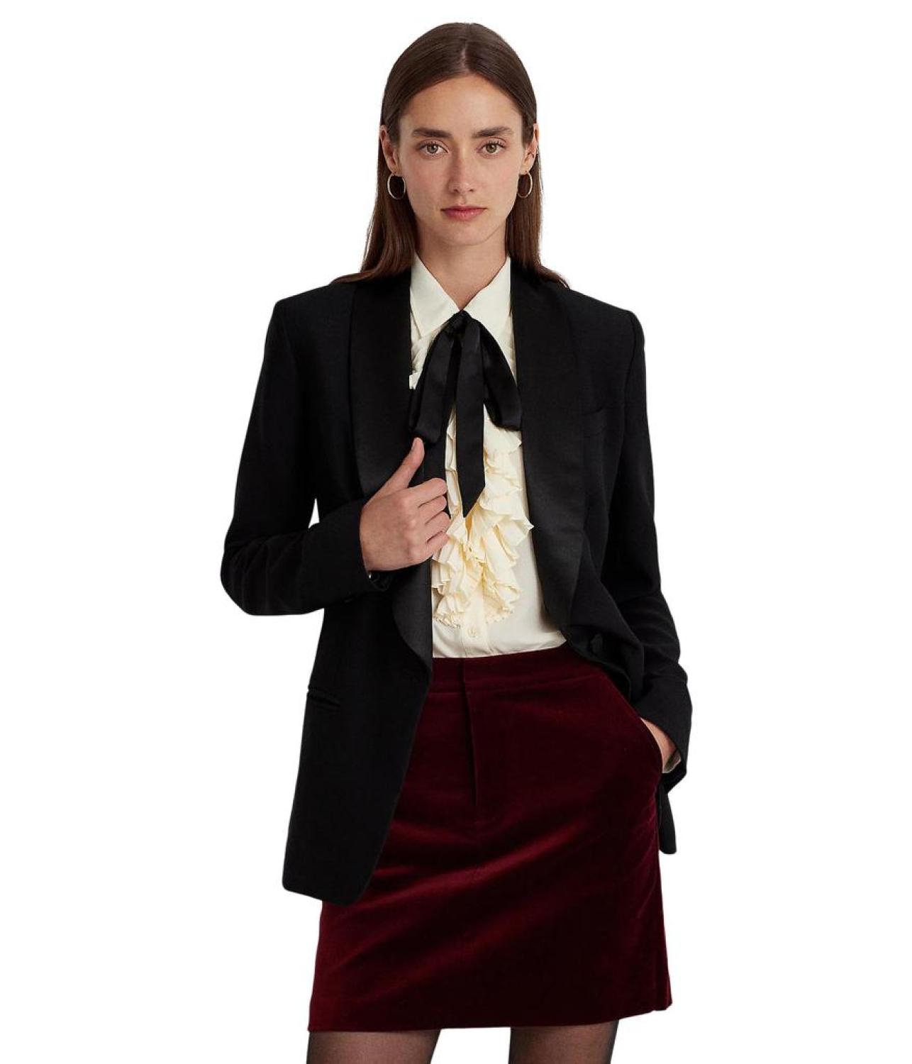 Satin-Trim Crepe Blazer