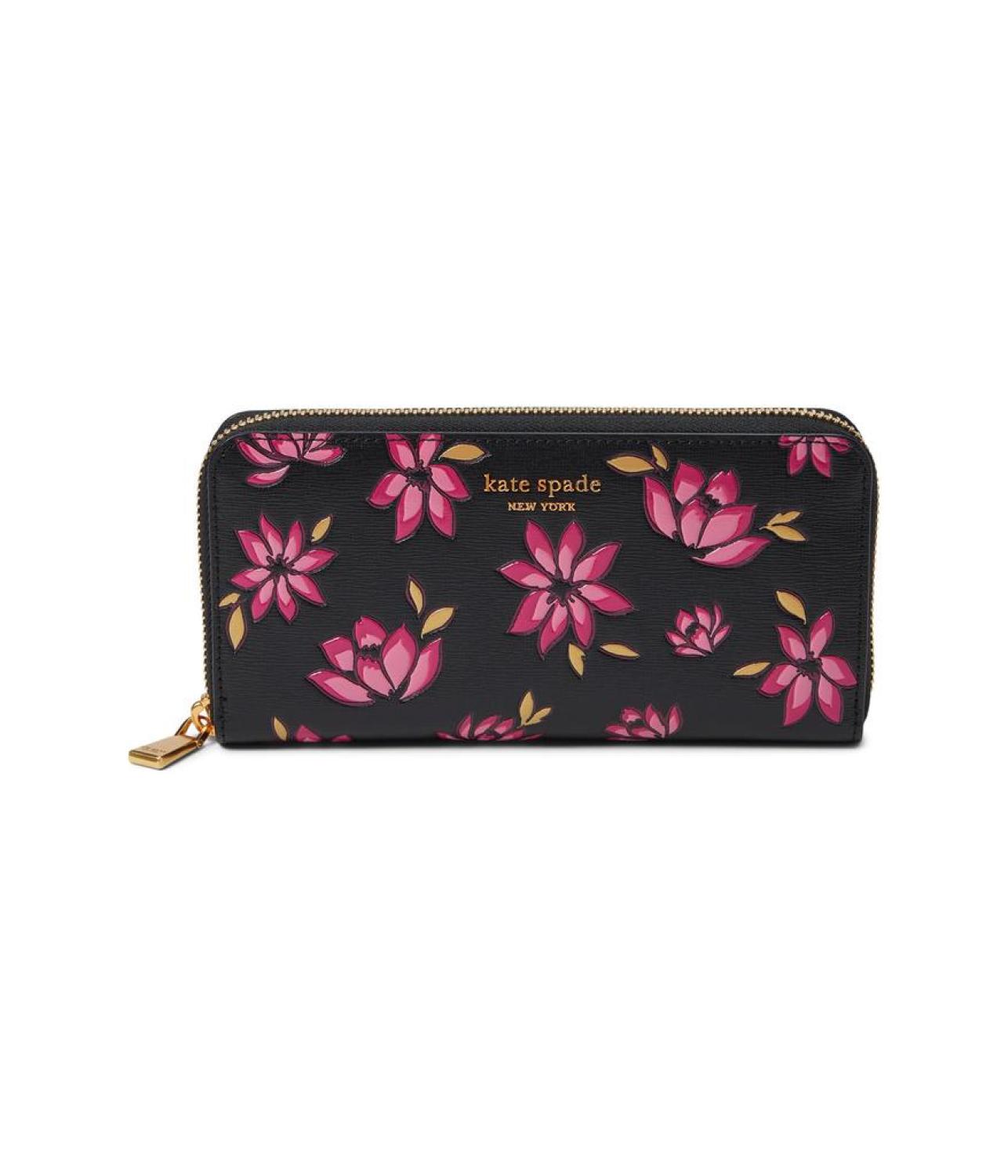 Morgan Winter Blooms Embossed Saffiano Leather Zip Around Continental Wallet