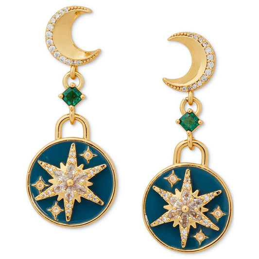 Gold-Tone Crystal Moon & Star Drop Earrings