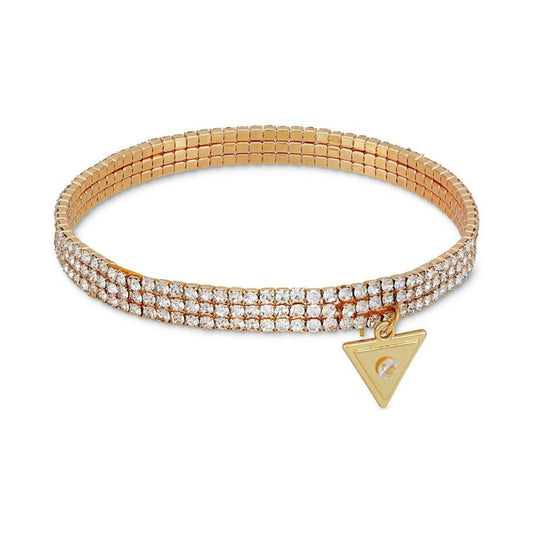 Gold-Tone V Logo Charm Rhinestone Stretch Bracelet