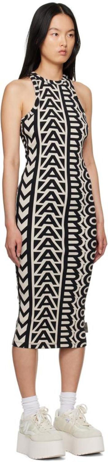 Black & Beige 'The Monogram Racer Rib Dress' Midi Dress