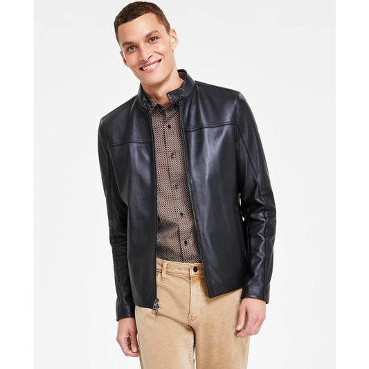 Men's Leather Racer Jacket, Created for Macy's