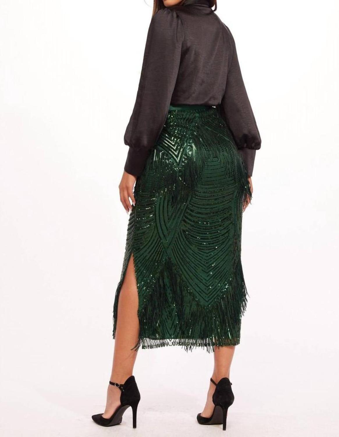 Slim Sequin Maxi Skirt In Green