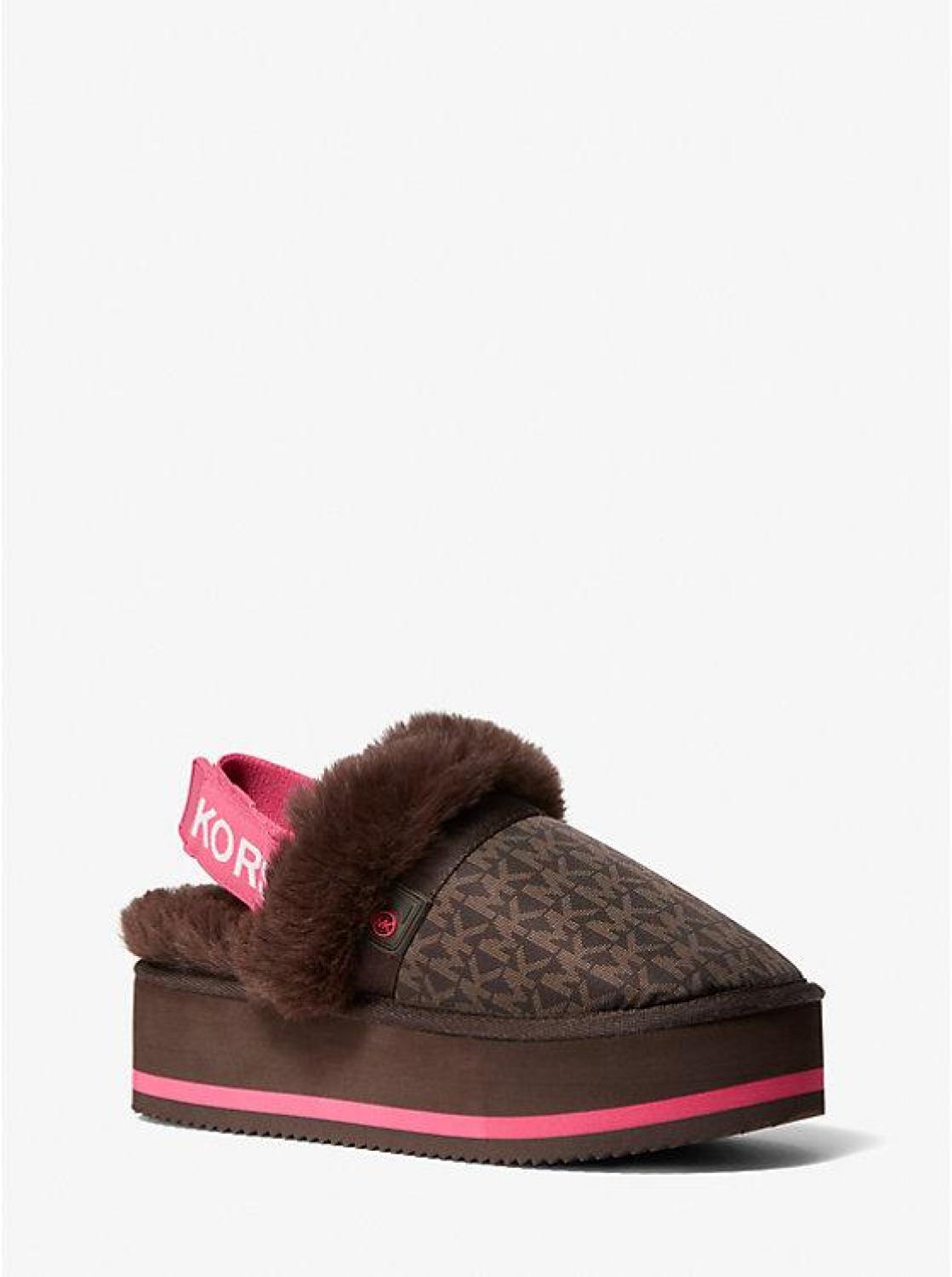 Fifi Signature Logo Nylon and Faux Fur Platform Slipper