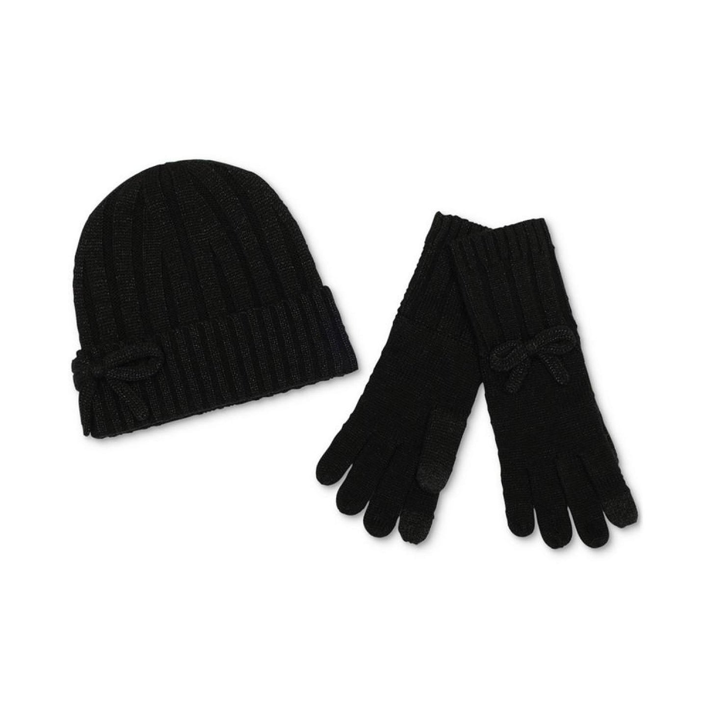 Women's Metallic Bow Beanie & Gloves Boxed Set