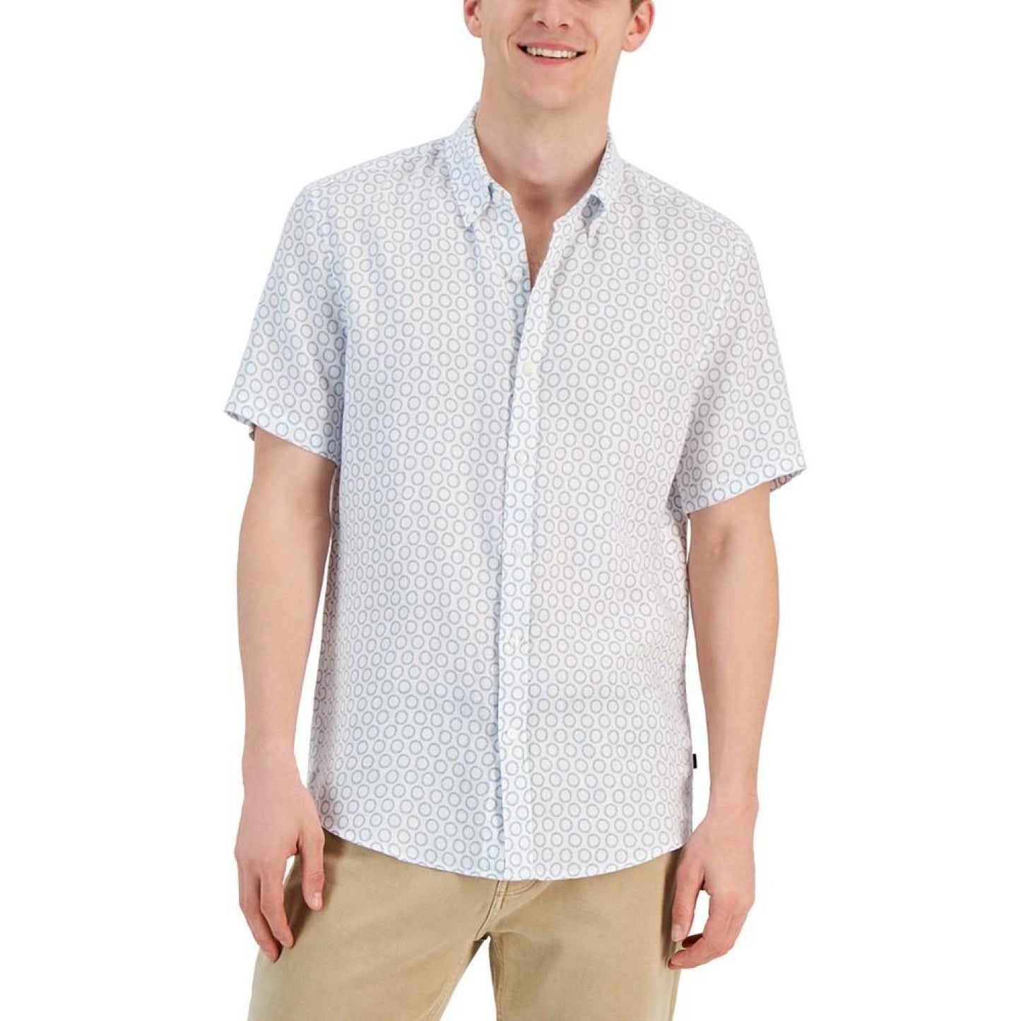 Men's Linen Printed Slim-Fit Button-Down Shirt