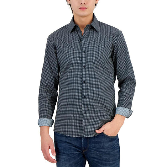 Men's Slim Fit Stretch Button-Front Geo Print Shirt