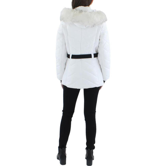 Missy Womens Hooded Belted Puffer Jacket