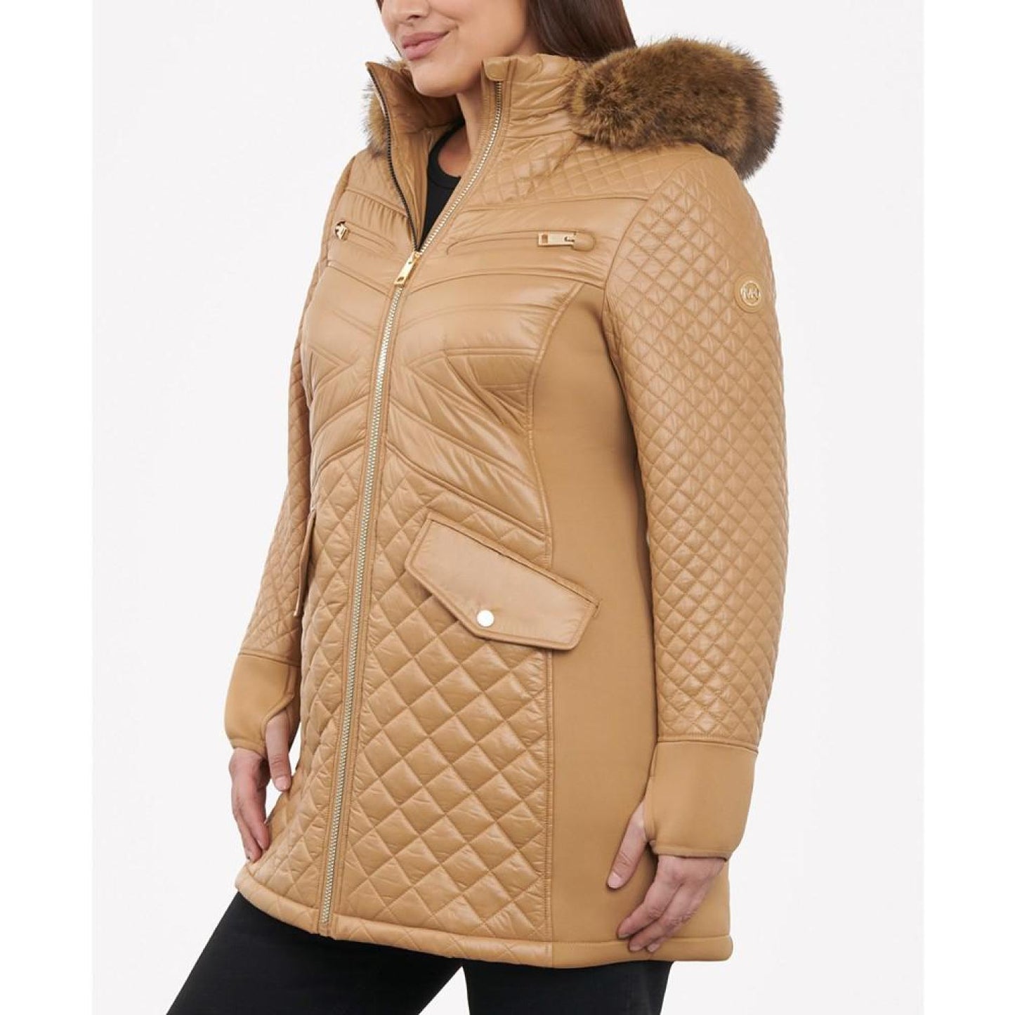 Women's Plus Size Faux-Fur-Trim Hooded Quilted Coat