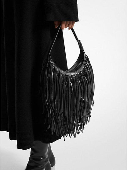 Dyan Small Fringed Leather Shoulder Bag