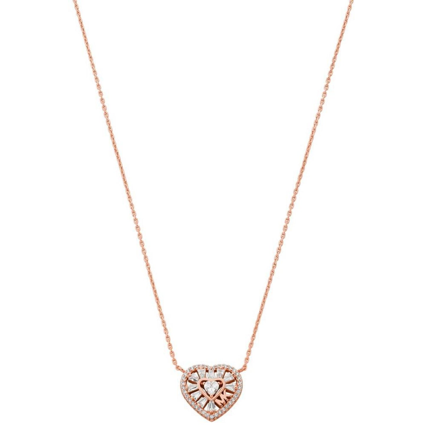 Sterling Silver or 14k Rose Gold-plated Sterling Silver Tapered Baguette Heart Pendant Necklace