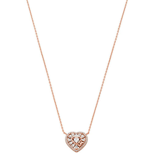 Sterling Silver or 14k Rose Gold-plated Sterling Silver Tapered Baguette Heart Pendant Necklace