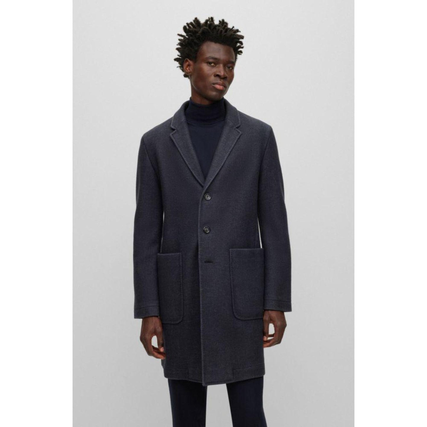 Slim-fit coat in a micro-patterned wool blend