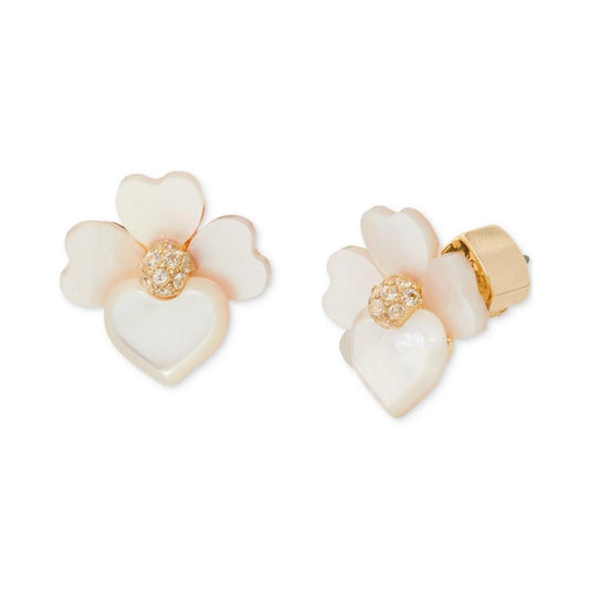 Gold-Tone Pavé & Mother-of-Pearl Pansy Stud Earrings