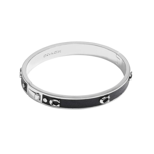 Black Signature Sculpted C Leather Bangle Bracelet