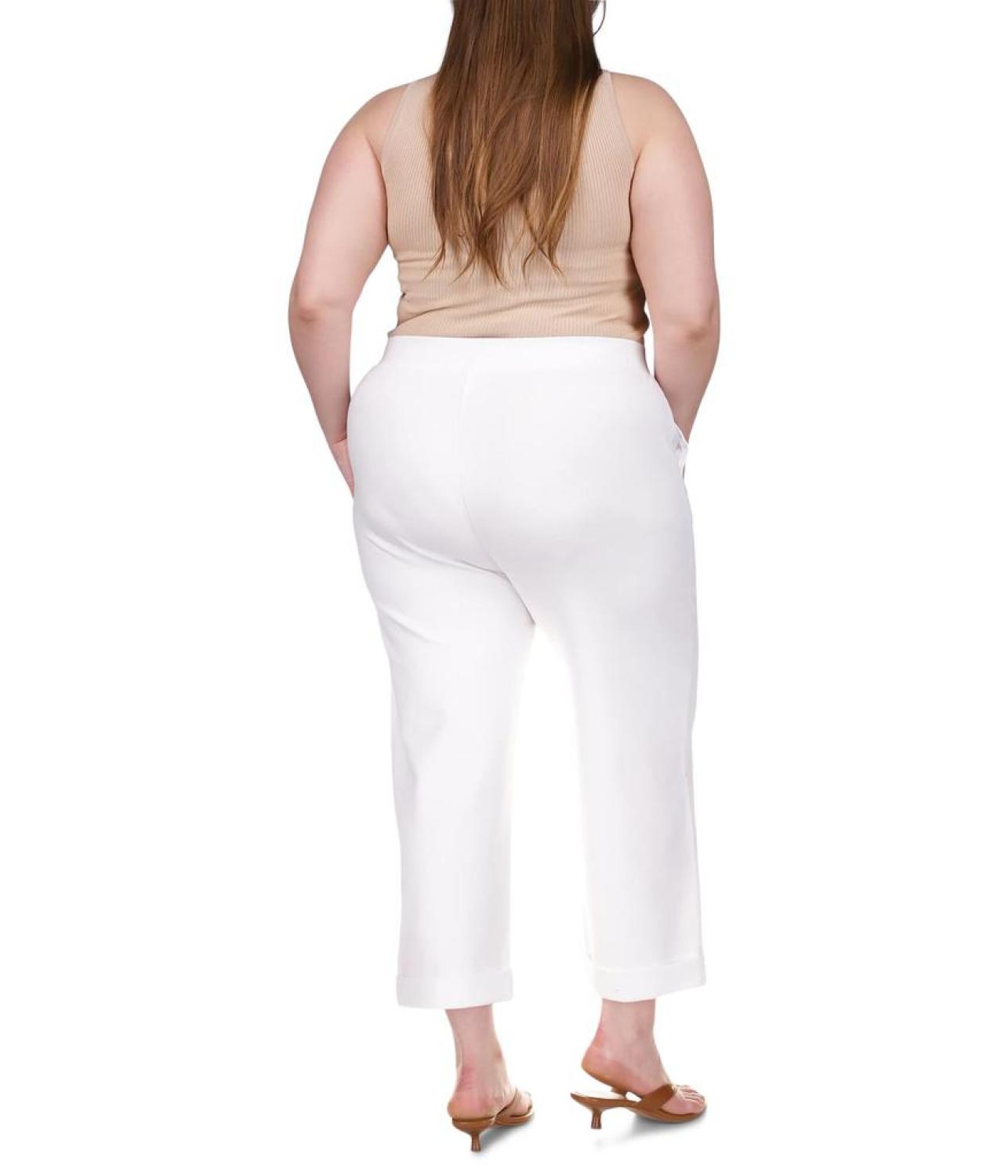 Plus Size Solid Rolled Cuff Pants