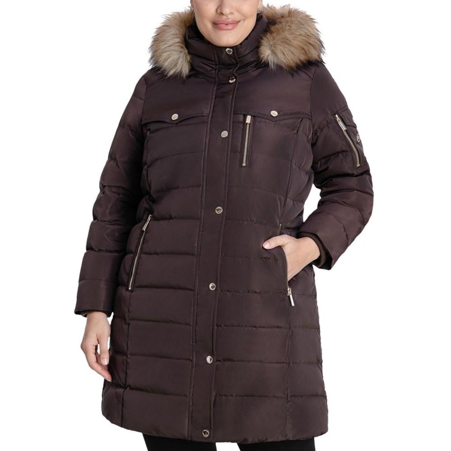 Women's Plus Size Faux-Fur-Trim Hooded Puffer Coat, Created for Macy's