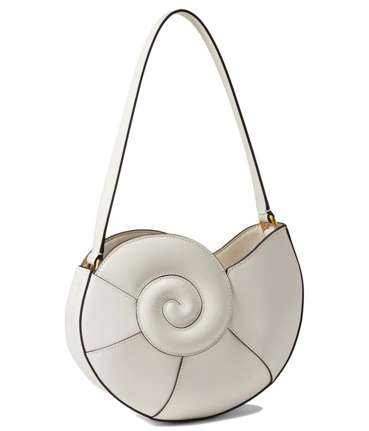 What The Shell Spazzolato Leather Nautilus Shell Shoulder Bag