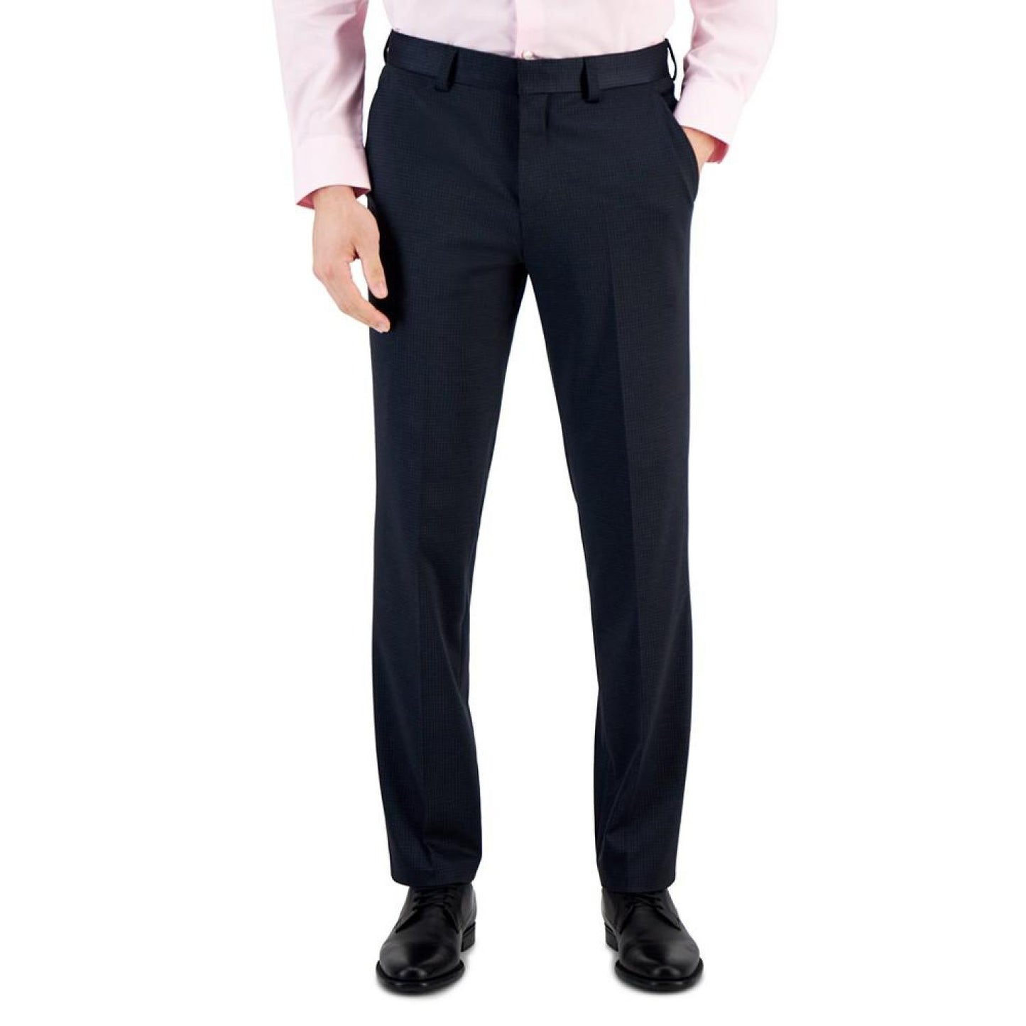 Men's Modern-Fit Stretch Navy Mini-Check Suit Pants