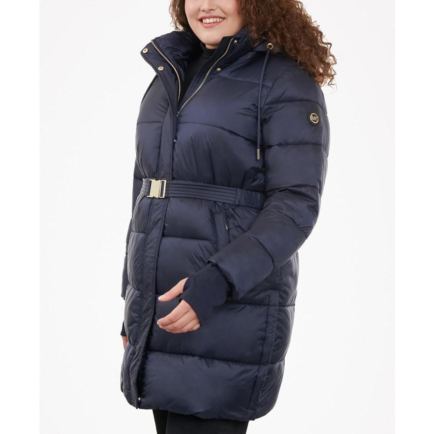 Women's Plus Size Hooded Belted Puffer Coat, Created for Macy's