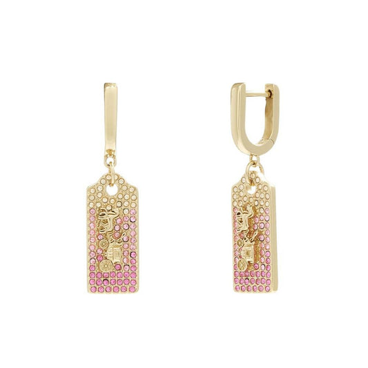 Faux Stone Signature Pave Tag Huggie Earrings