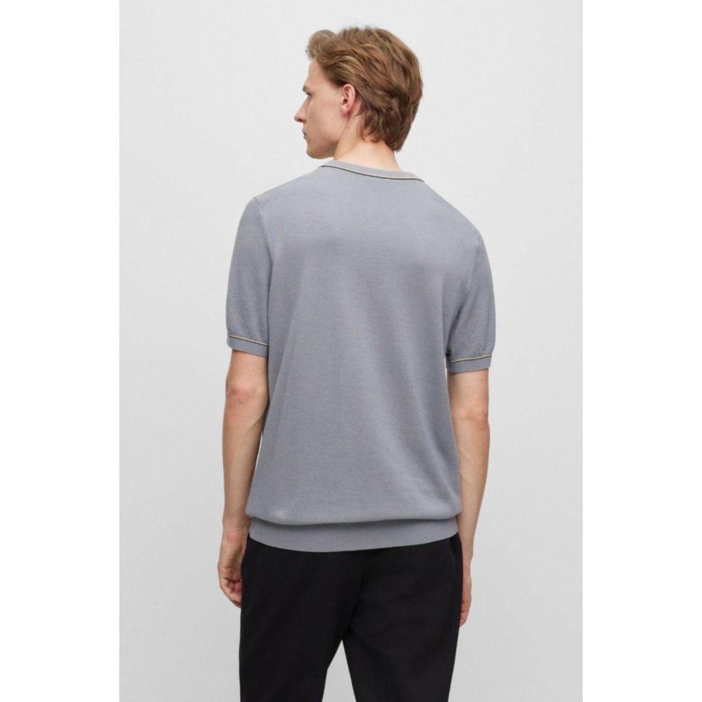 Short-sleeved sweater with crew neckline in piqu fabric