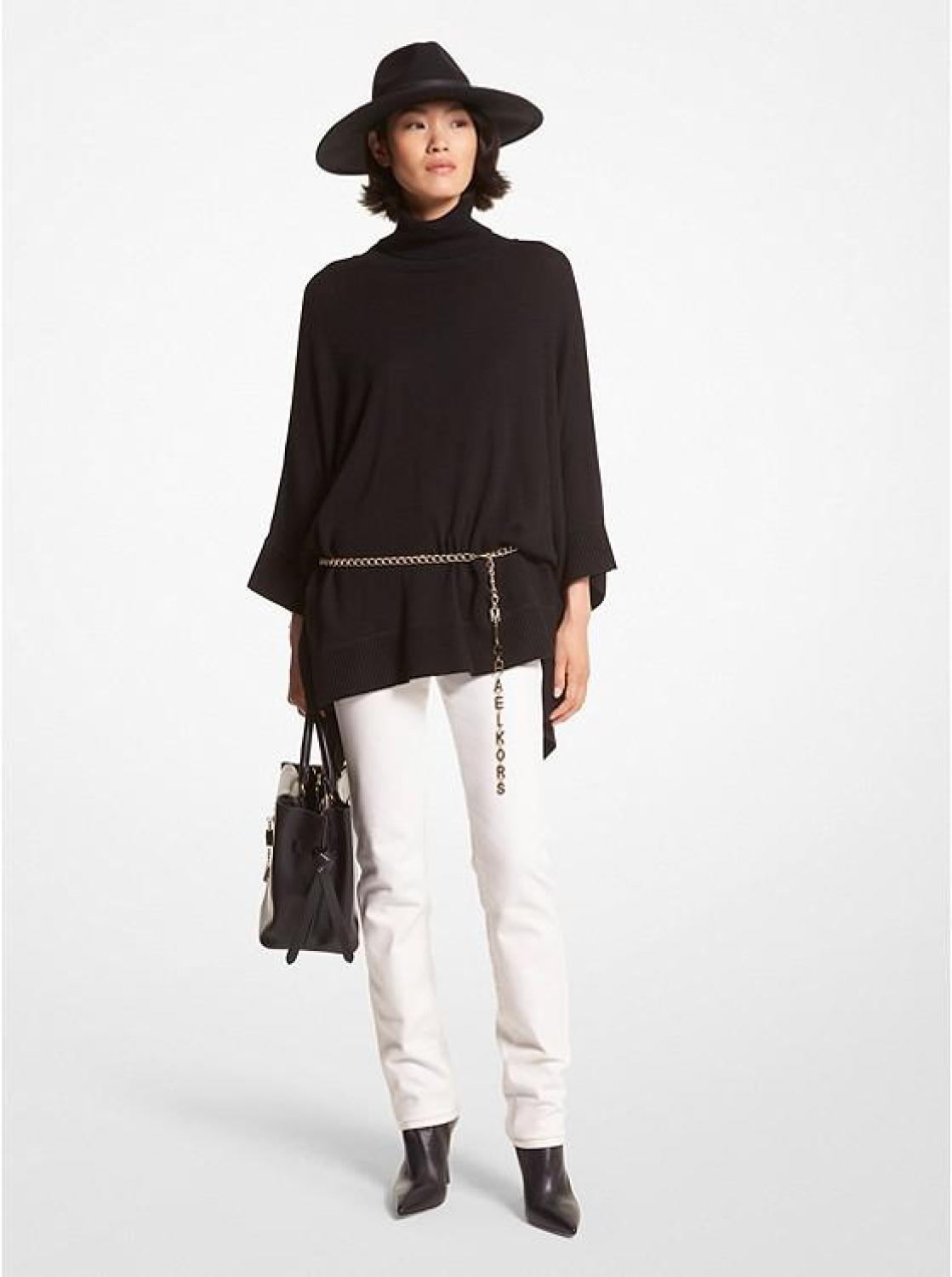 Wool Blend Turtleneck Poncho