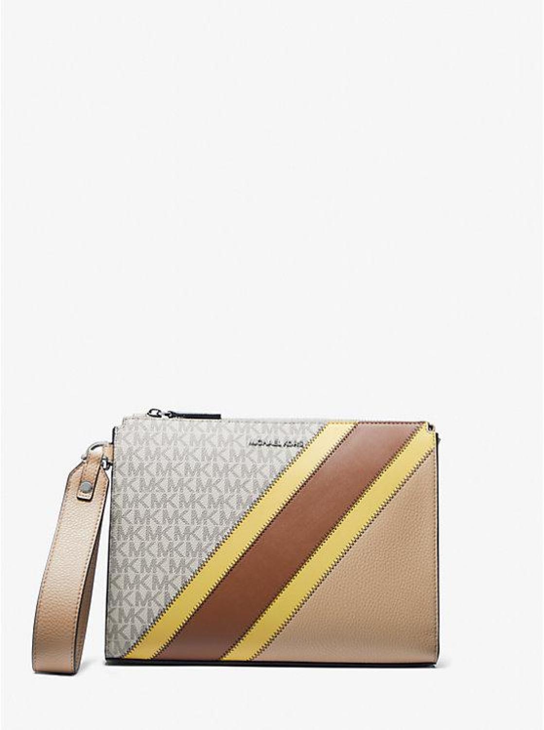 Cooper Logo Stripe and Faux Leather Wristlet