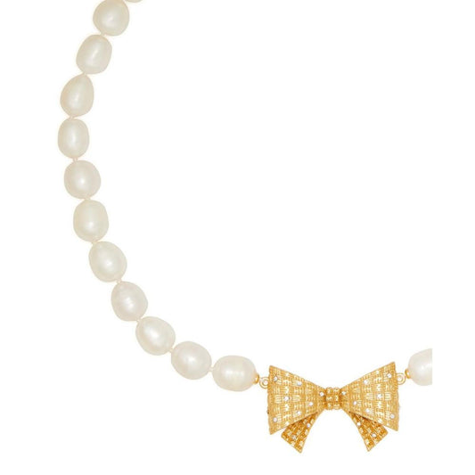 Gold-Tone Pavé Bow & Freshwater Pearl Pendant Necklace, 17" + 3" extender