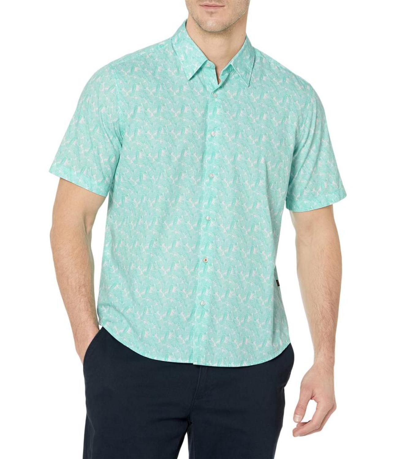 Rash Patterned Short Sleeve Button-Down Shirt