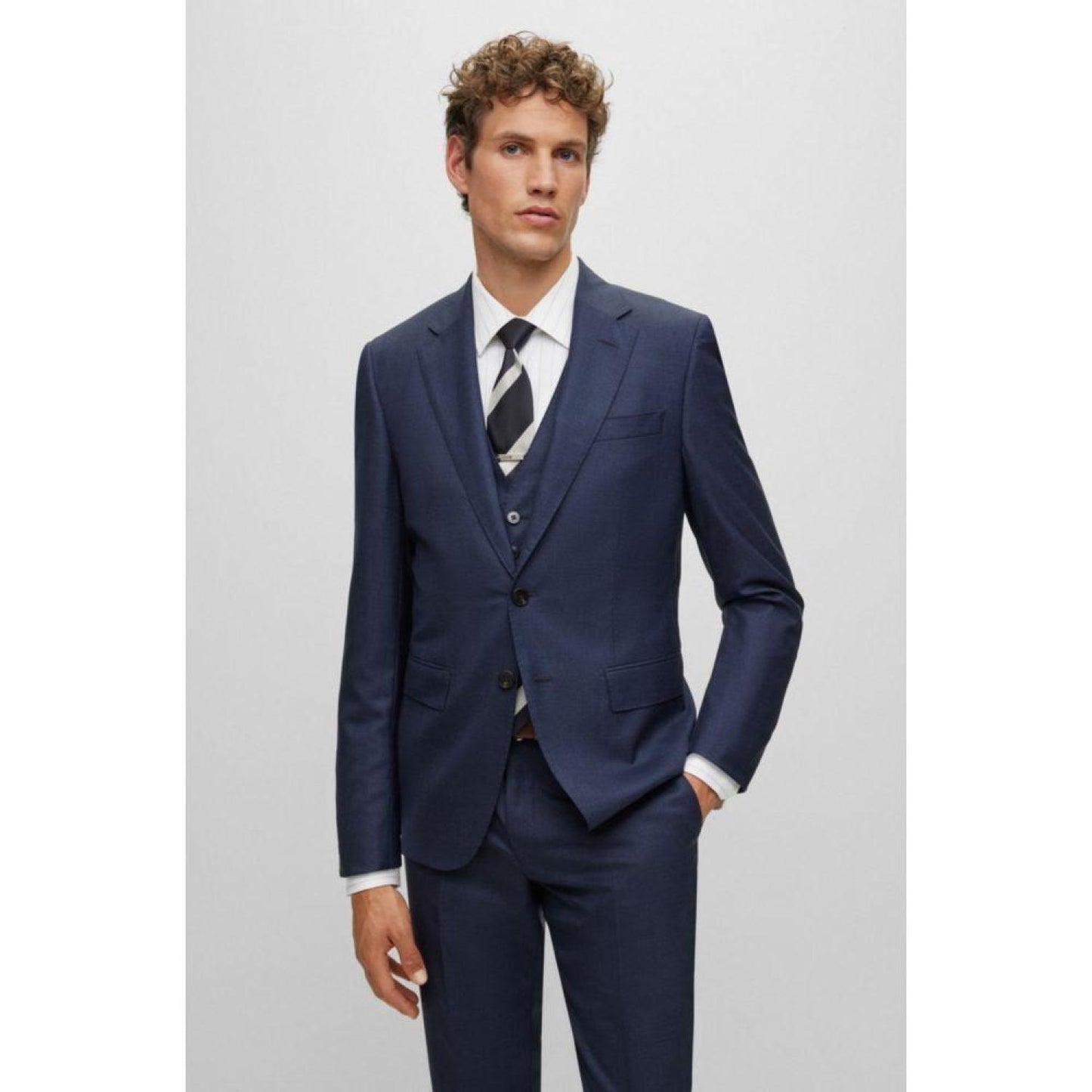 Three-piece slim-fit suit in virgin wool