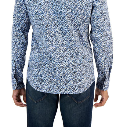 Men's Modern-Fit Stretch Leaf-Print Button-Down Shirt