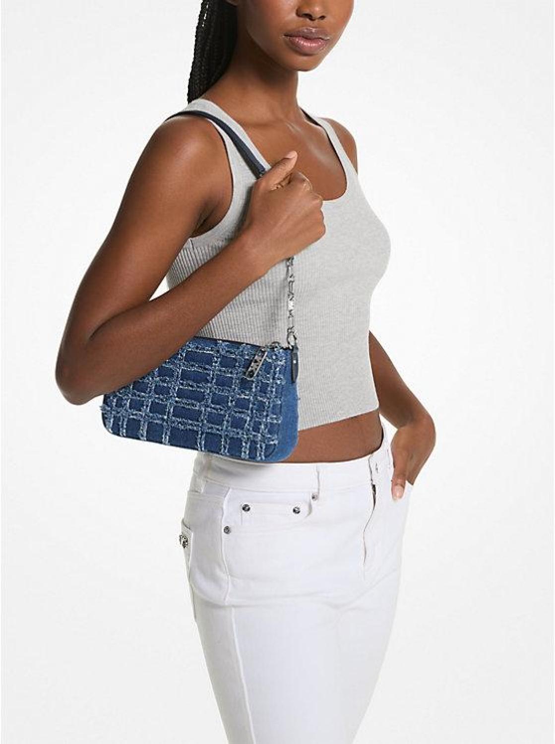 Empire Medium Frayed Denim Chain-Link Pochette