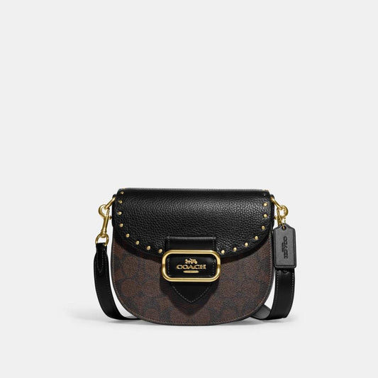 Coach Outlet Morgan Saddle Bag In Colorblock Signature Canvas With Rivets