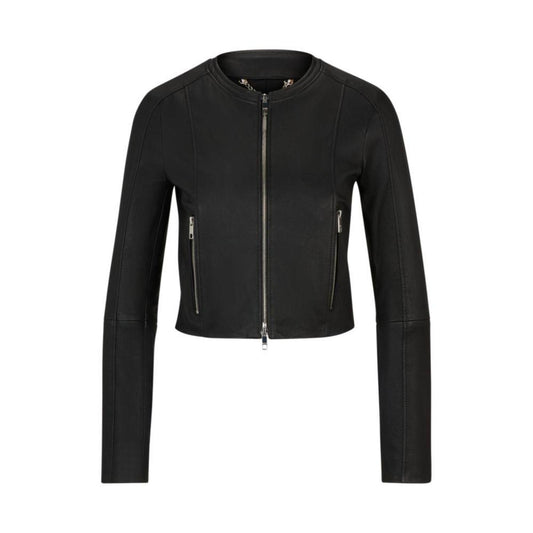 Collarless slim-fit jacket in rich leather