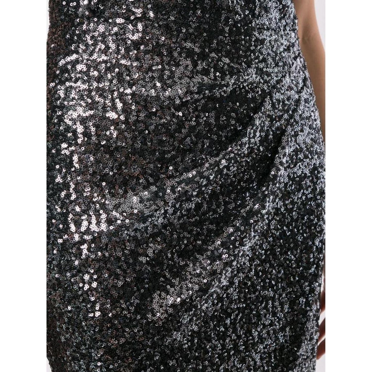 One Shoulder Sequin Wrap Tea-Length Dress