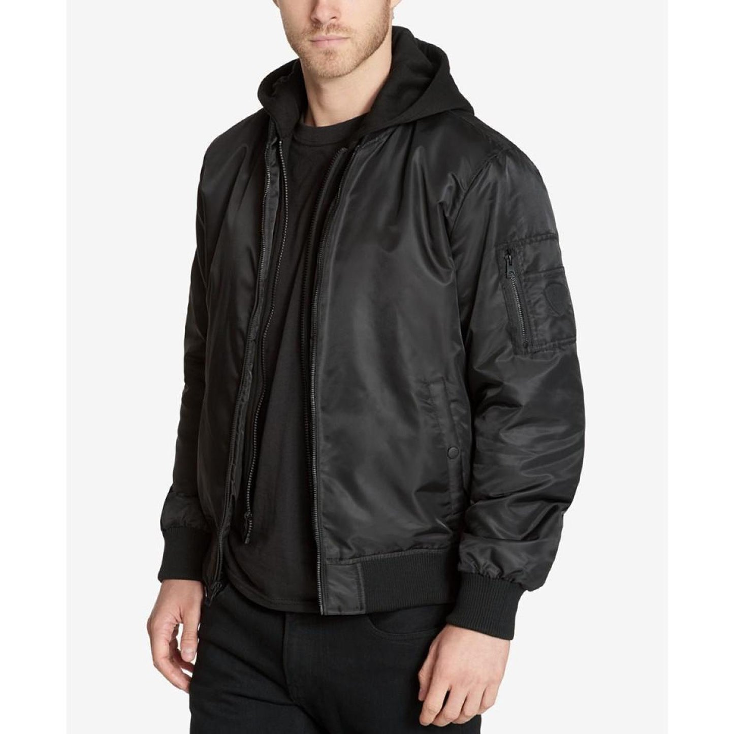 Men's Bomber Jacket with Removable Hooded Inset