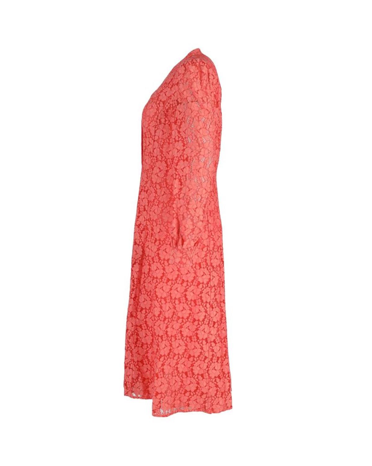 Michael Michael Kors Long Sleeve Midi Dress in Coral Cotton Lace