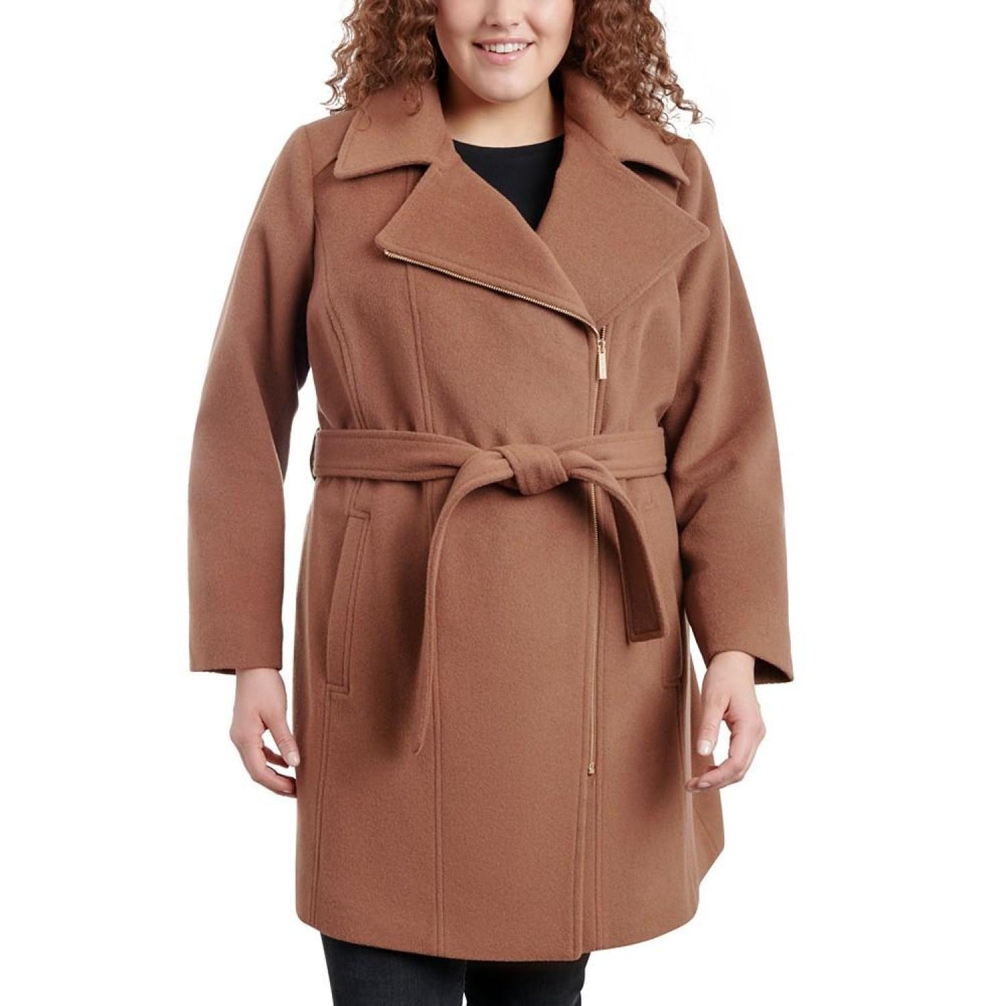 Women's Plus Size Asymmetric Belted Wrap Coat