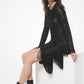 Sequin Embroidered Stretch Tulle Fringed Dress