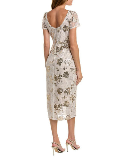 Marchesa Notte Embroidered Midi Dress