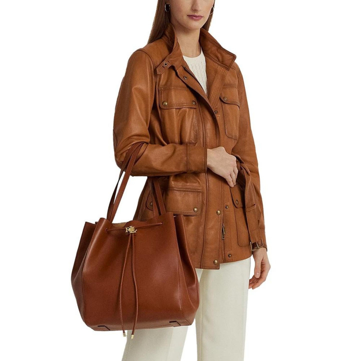 Andie Large Leather Drawstring Tote