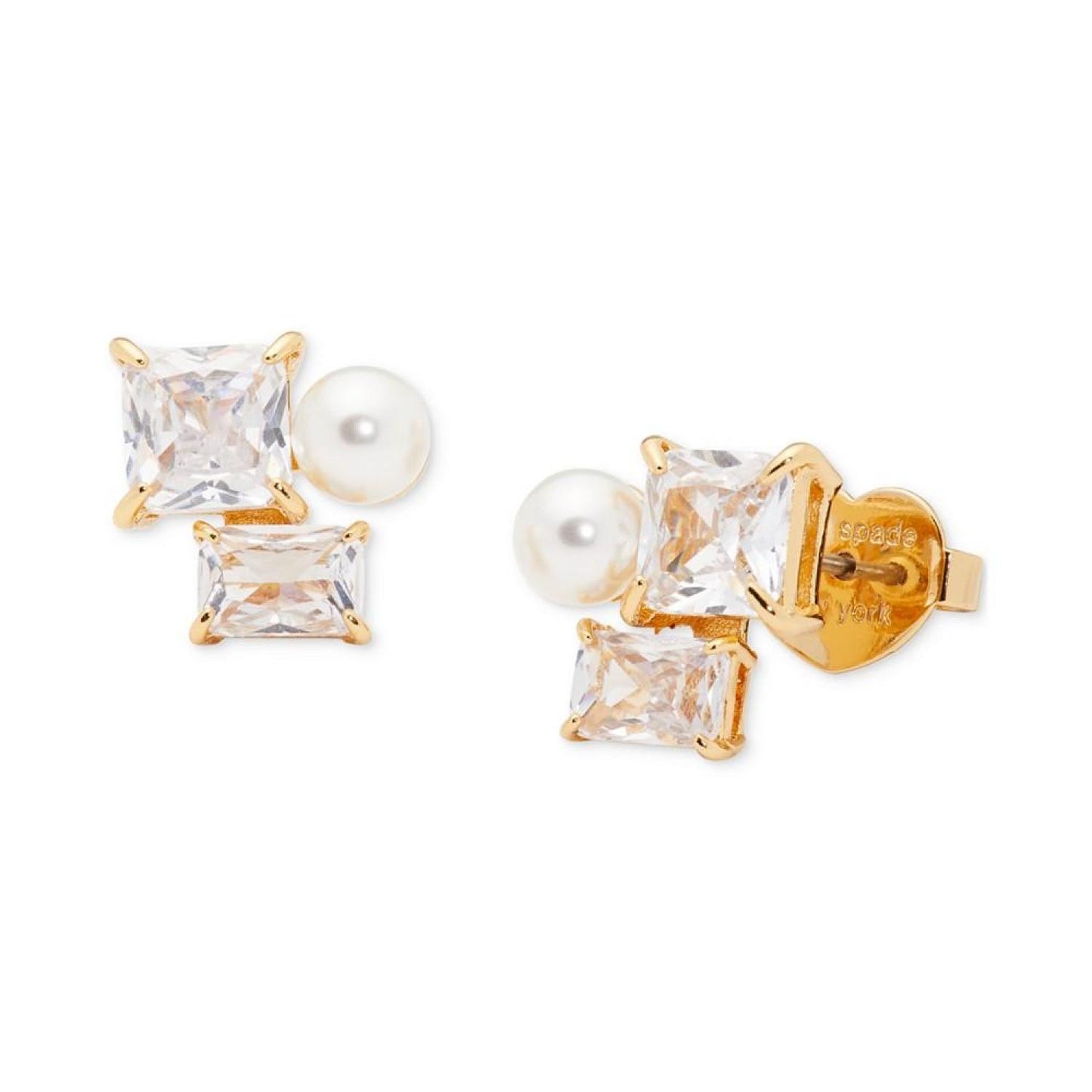 Gold-Tone Cubic Zirconia & Imitation Pearl Cluster Stud Earrings