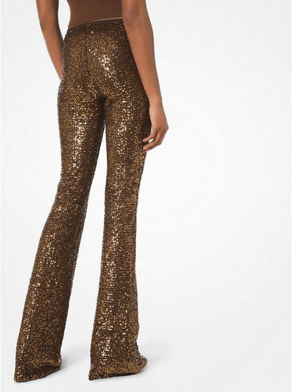 Sequined Stretch-Tulle Flared Pants